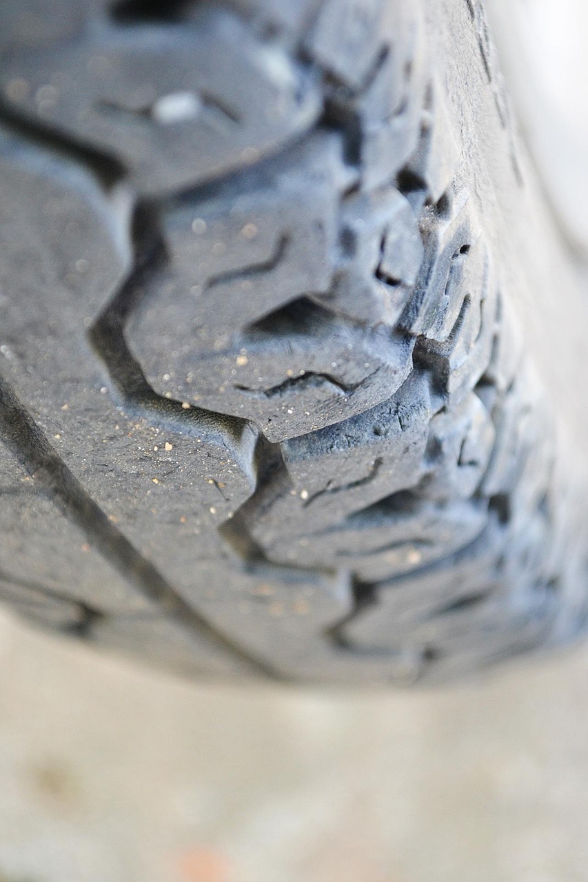 Close-up of tire tread showing wear